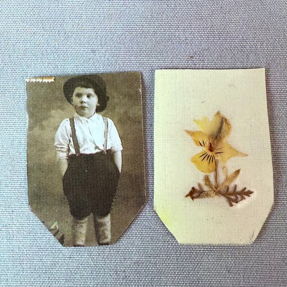 Vintage Ornate Purple Photo Frame Pressed Flower Memento Mori Mourning Brooch